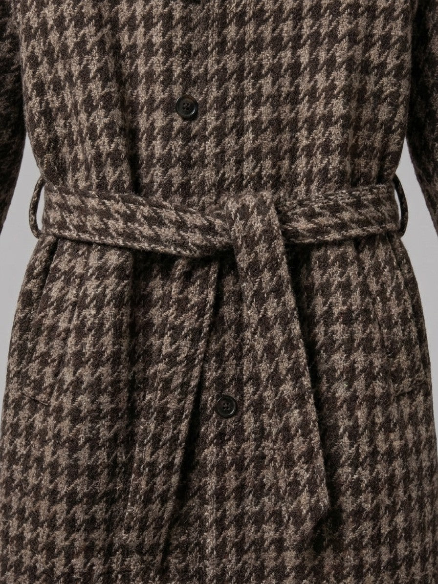 Tarvisio Men's Belted Houndstooth Balmacaan Coat — coffee — detail-2