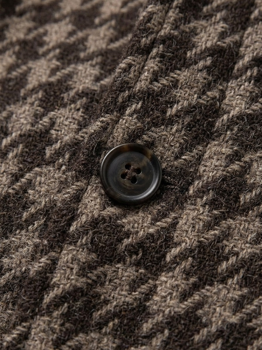 Tarvisio Men's Belted Houndstooth Balmacaan Coat — coffee — detail-collar