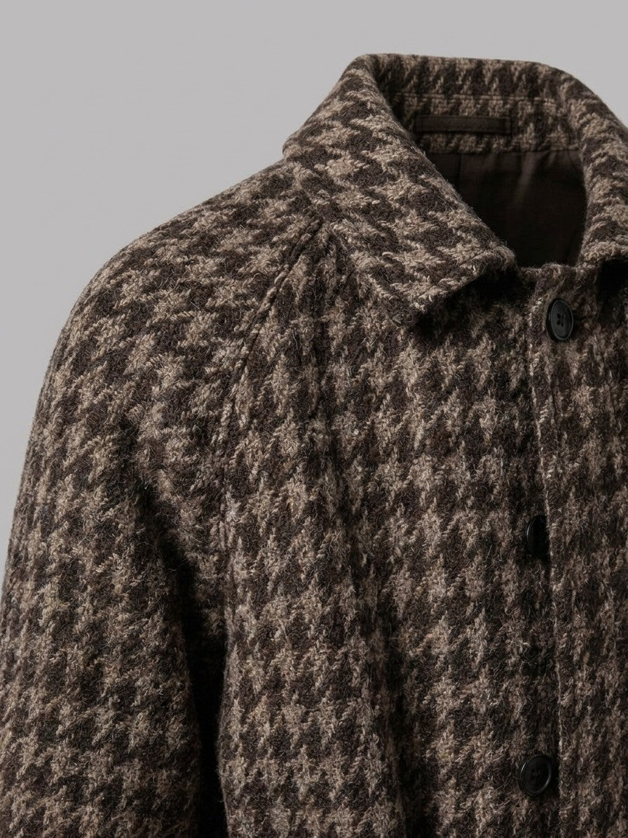 Tarvisio Men's Belted Houndstooth Balmacaan Coat — coffee — detail