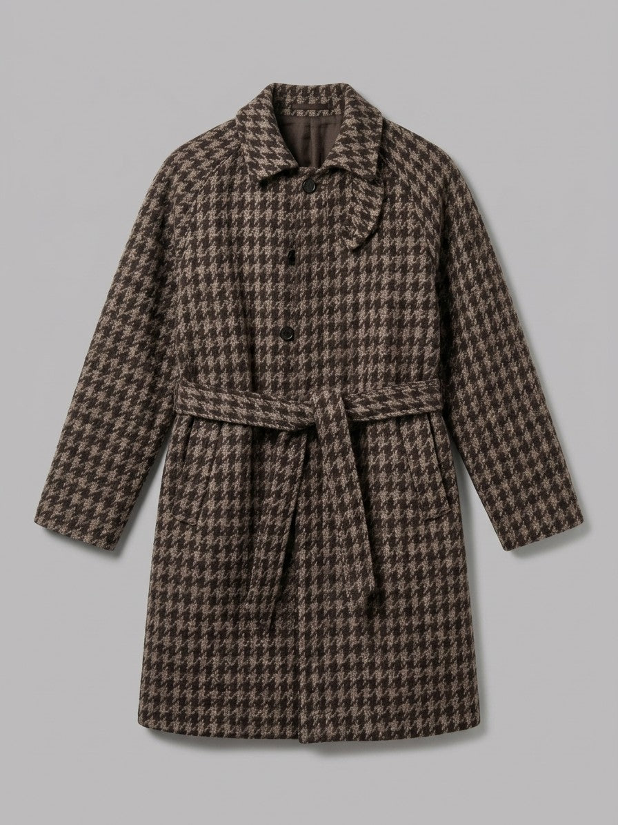Tarvisio Men's Belted Houndstooth Balmacaan Coat — coffee — packshot