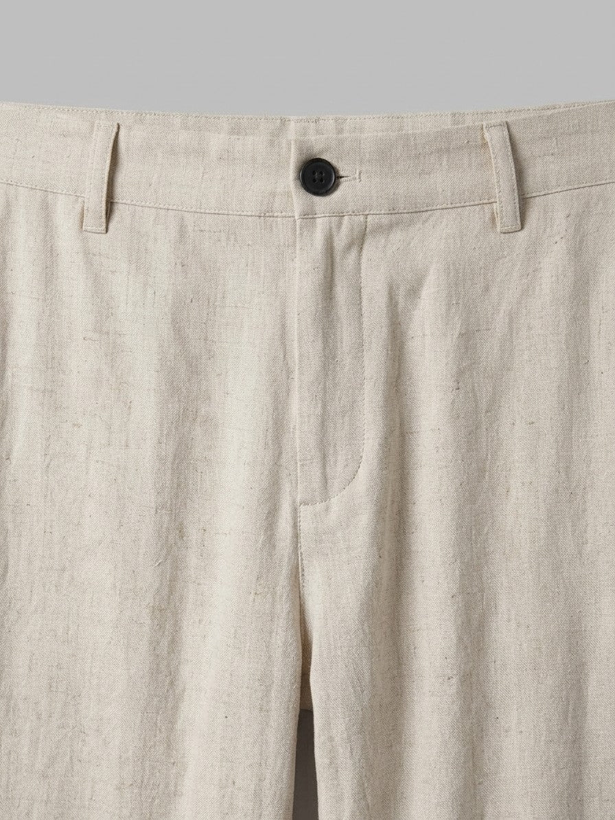 Tavira Men's Flax-Cotton Pants — naturalbeige — detail-collar