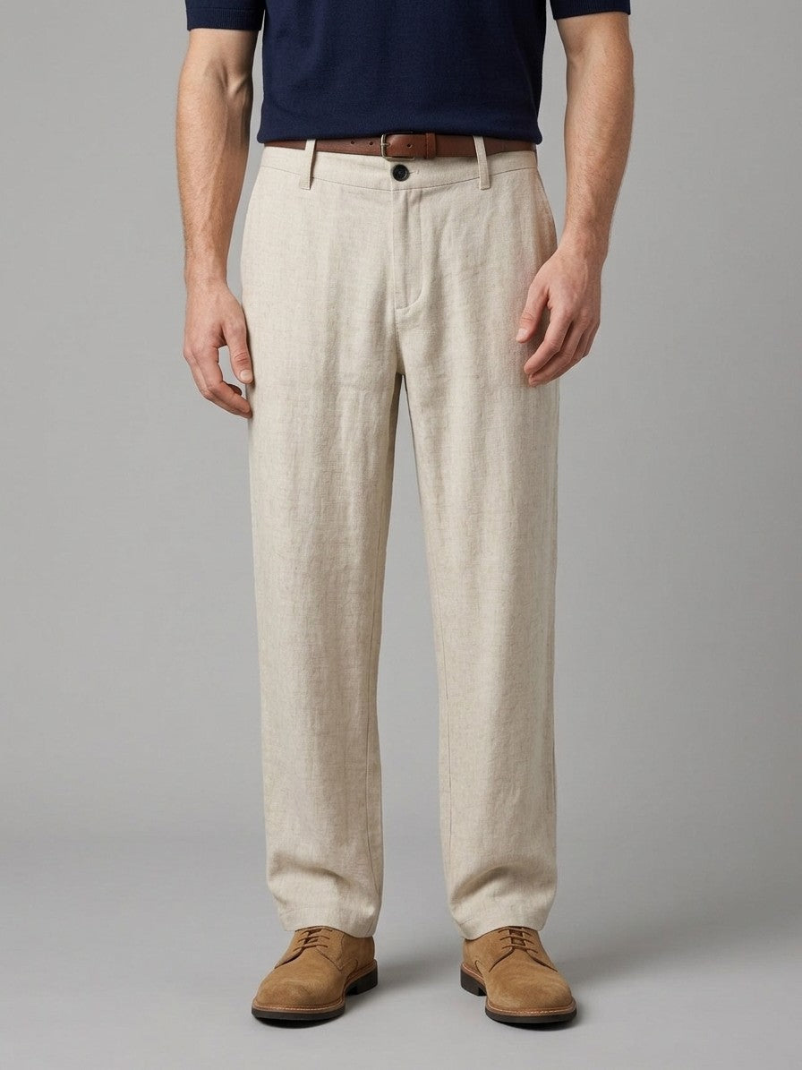 Tavira Men's Flax-Cotton Pants — naturalbeige — front