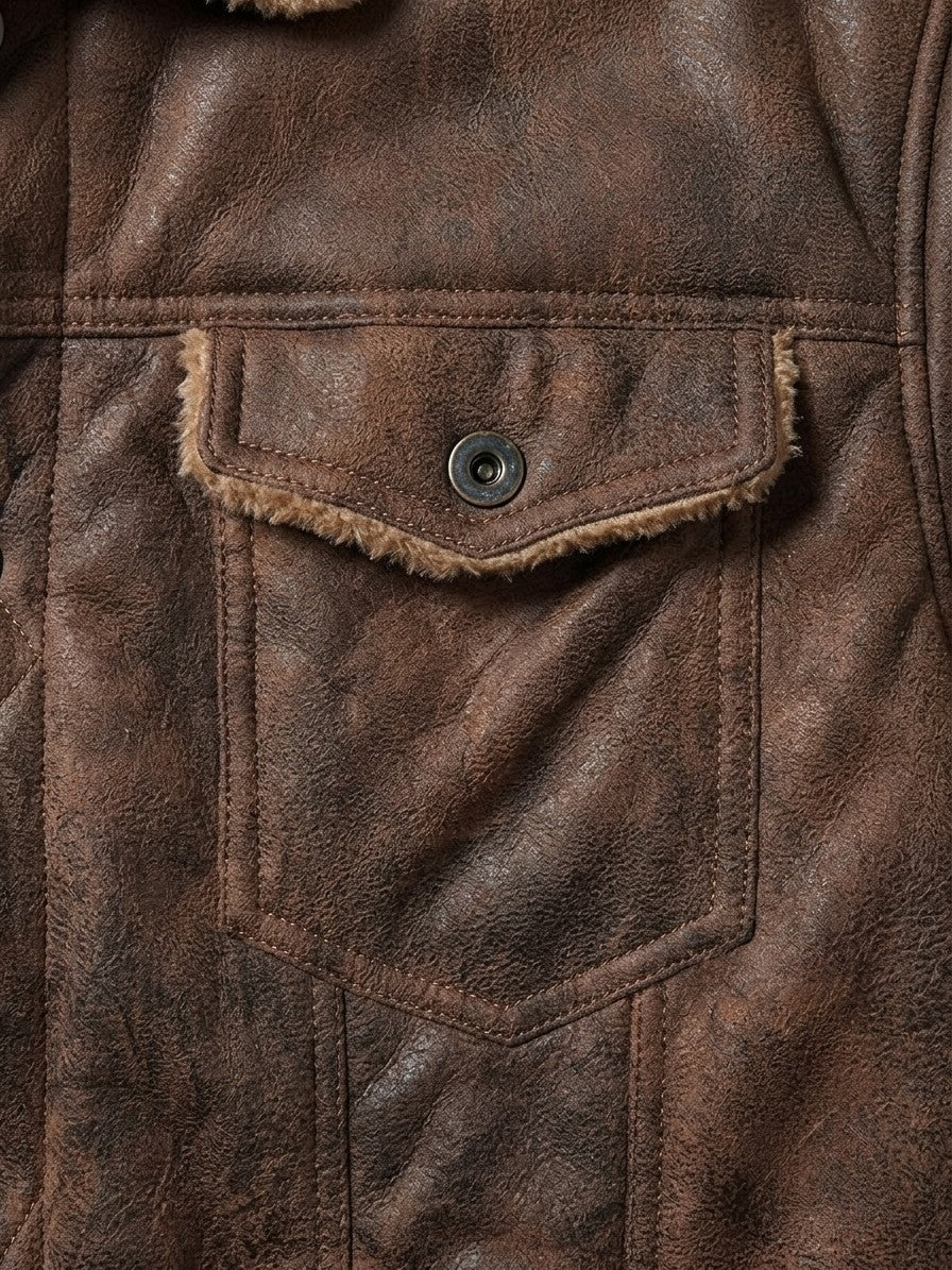 Tellaro Men's Fur-Lined Faux Suede Trucker Jacket — brown — detail-2