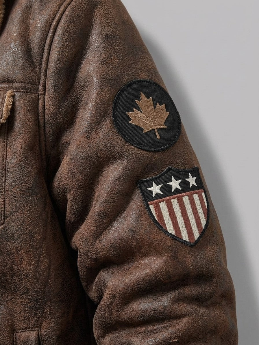 Tellaro Men's Fur-Lined Faux Suede Trucker Jacket — brown — detail-collar
