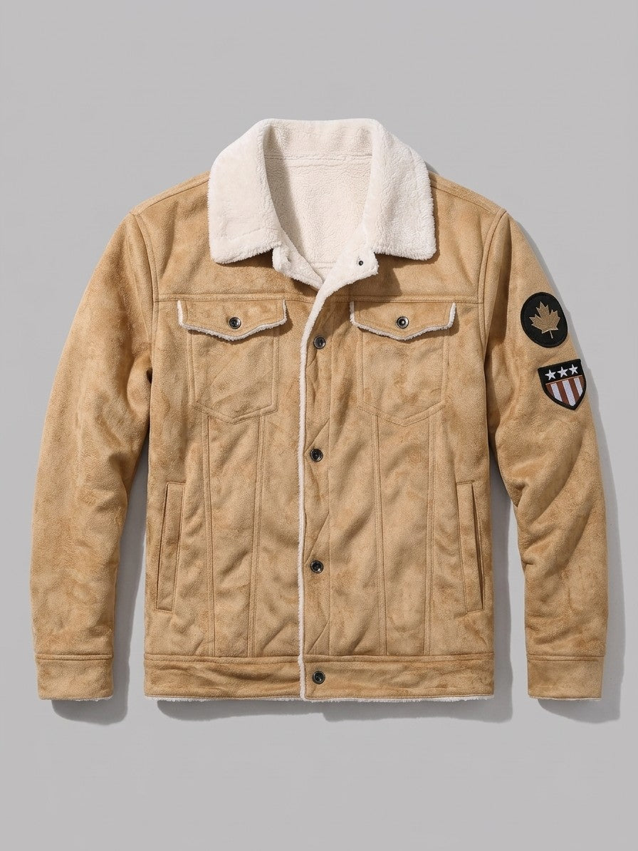 Tellaro Men's Fur-Lined Faux Suede Trucker Jacket — camel — packshot