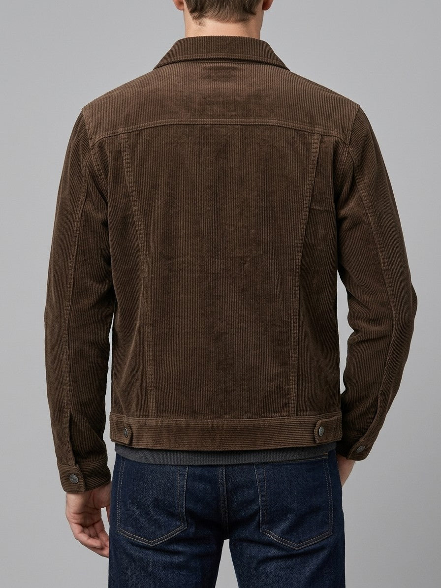 Tempio Men's Button-Front Corduroy Trucker Jacket — brown — back