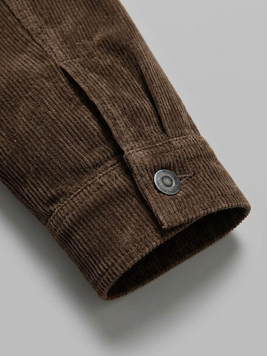 Tempio Men's Button-Front Corduroy Trucker Jacket — brown — detail-2