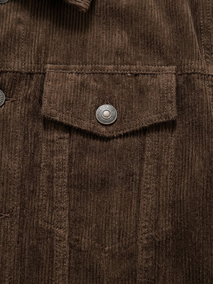 Tempio Men's Button-Front Corduroy Trucker Jacket — brown — detail