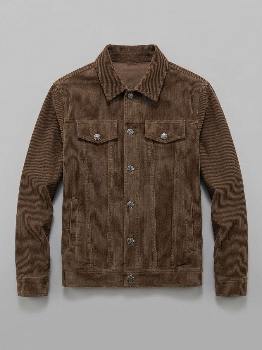 Tempio Men's Button-Front Corduroy Trucker Jacket — brown — packshot