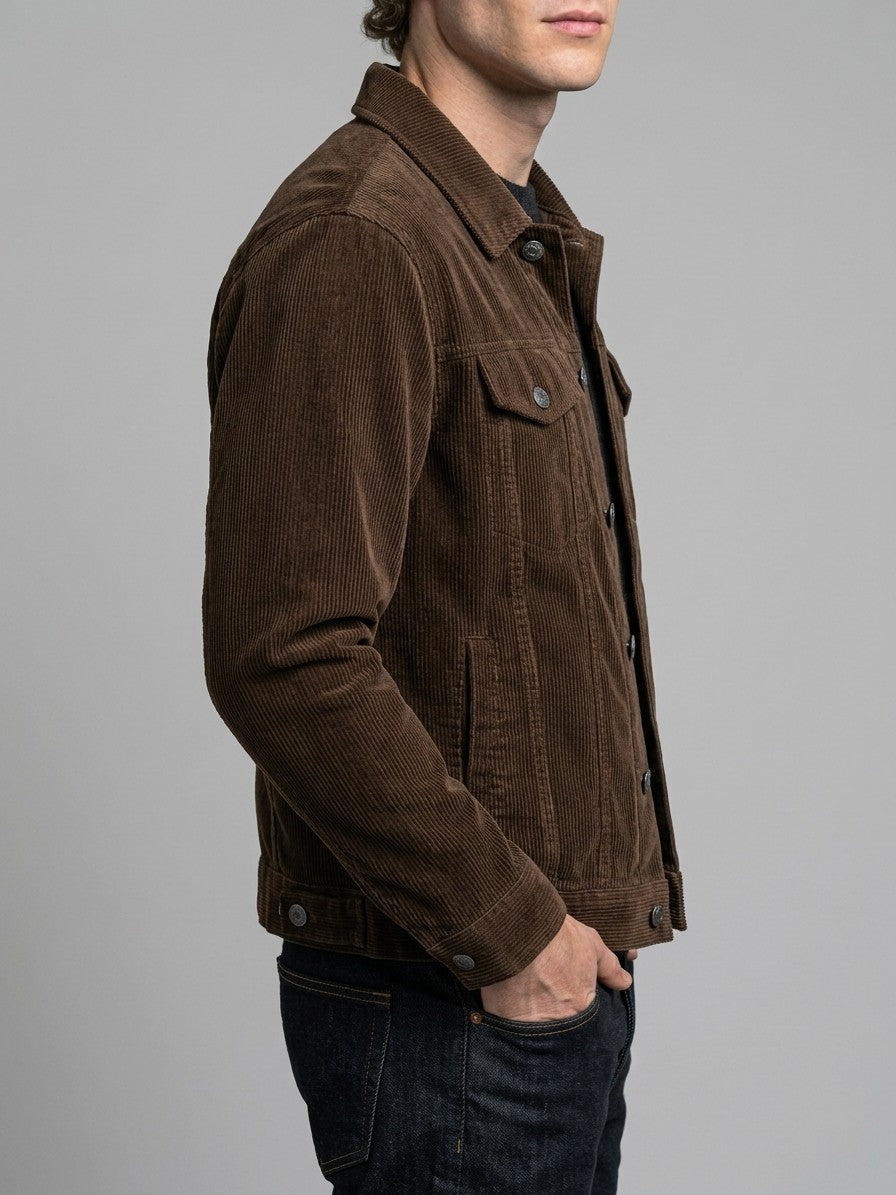 Tempio Men's Button-Front Corduroy Trucker Jacket — brown — side