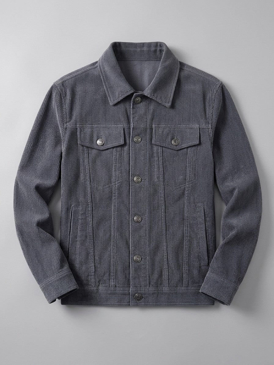 Tempio Men's Button-Front Corduroy Trucker Jacket — slategrey — packshot