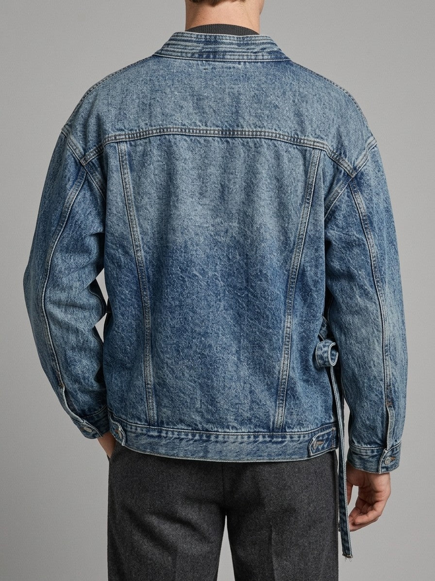 Termoli Men's Tie-Front Kimono Denim Jacket — lightblue — back