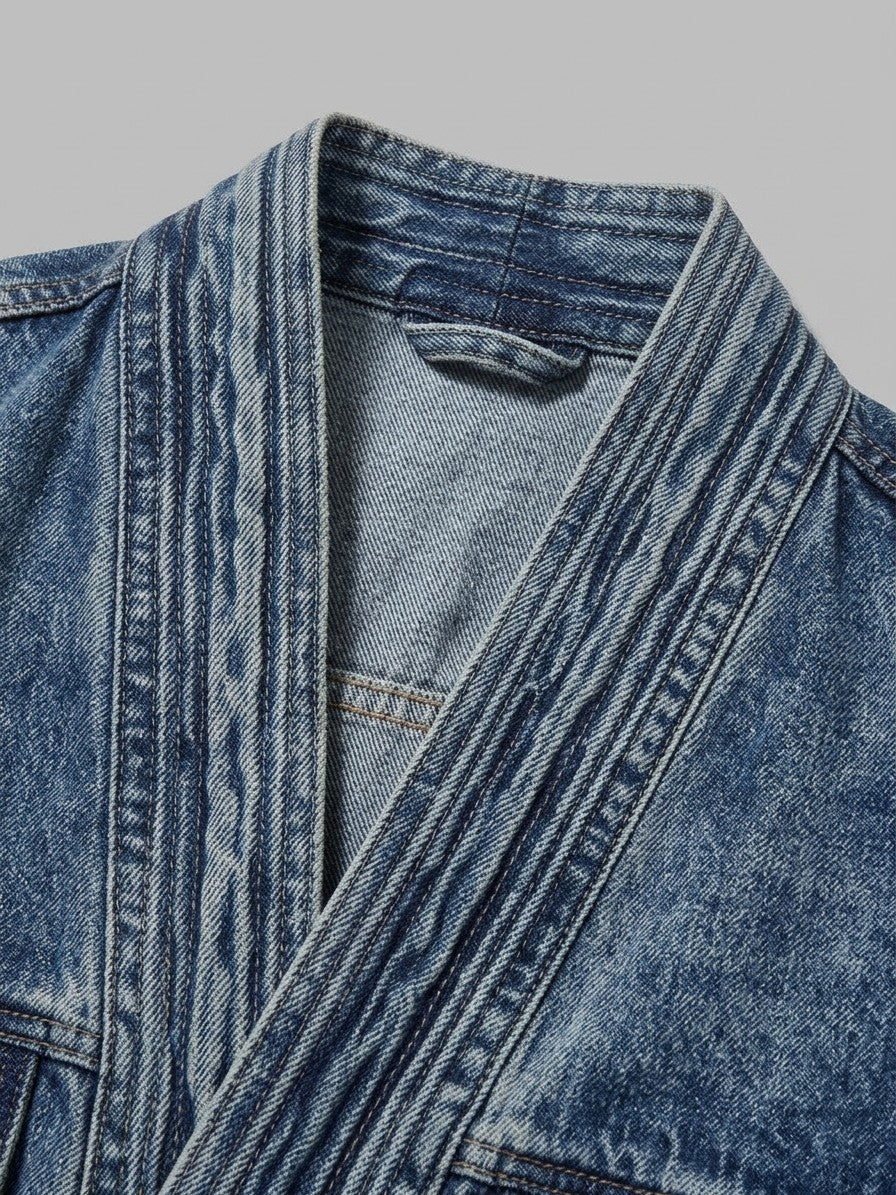 Termoli Men's Tie-Front Kimono Denim Jacket — lightblue — detail-2