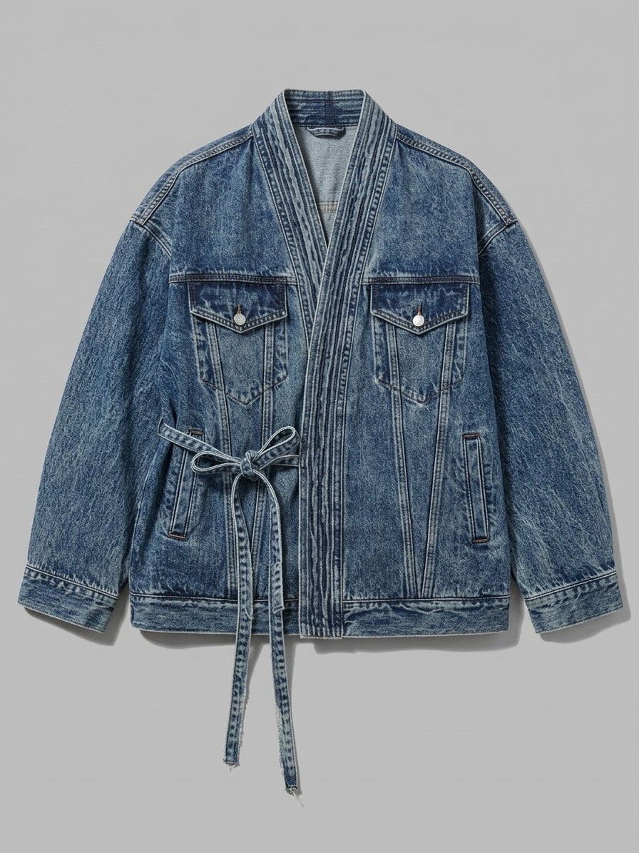Termoli Men's Tie-Front Kimono Denim Jacket — lightblue — packshot