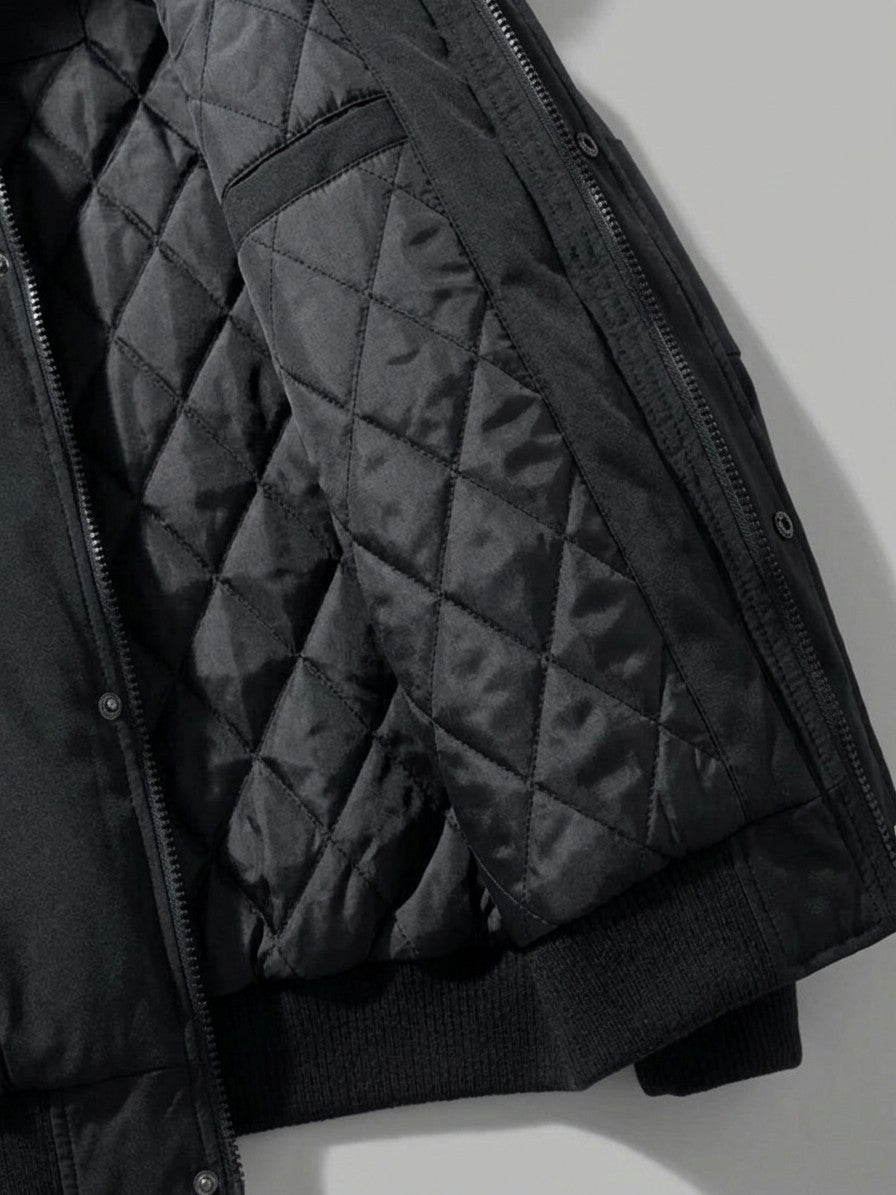 Terni Men's Fur-Hooded Padded Bomber — black — detail-collar