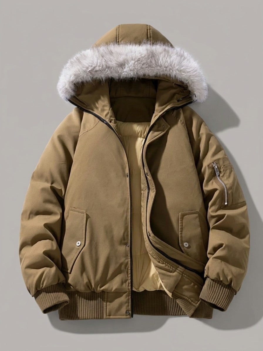 Terni Men's Fur-Hooded Padded Bomber — ochre — packshot