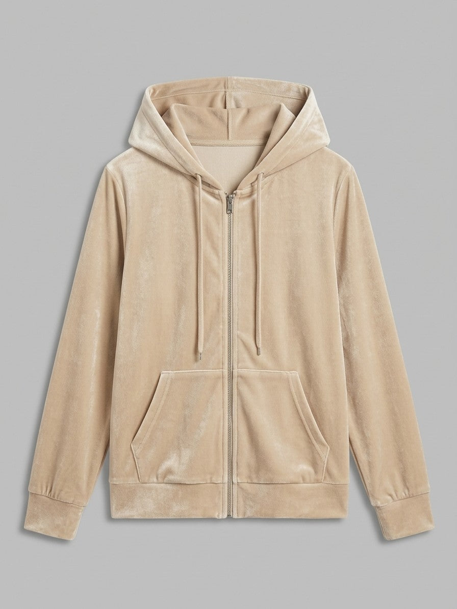 Terracina Women's Velvet Zip-Up Hoodie — beige — packshot