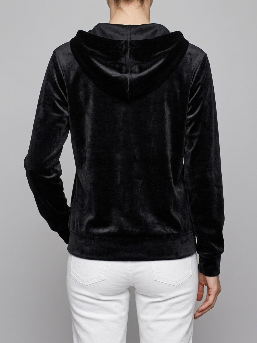 Terracina Women's Velvet Zip-Up Hoodie — black — back