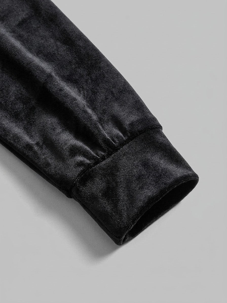 Terracina Women's Velvet Zip-Up Hoodie — black — detail-collar
