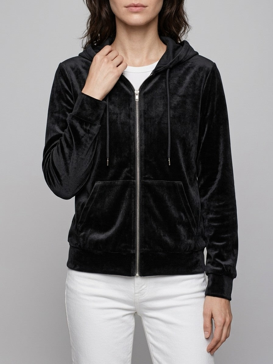 Terracina Women's Velvet Zip-Up Hoodie — black — front