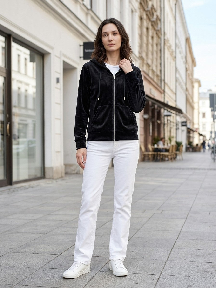 Terracina Women's Velvet Zip-Up Hoodie — black — lifestyle