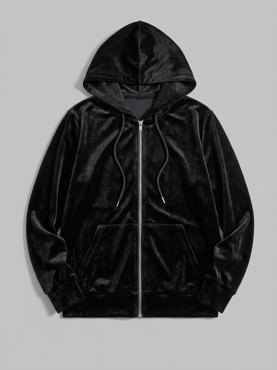 Terracina Women's Velvet Zip-Up Hoodie — black — packshot