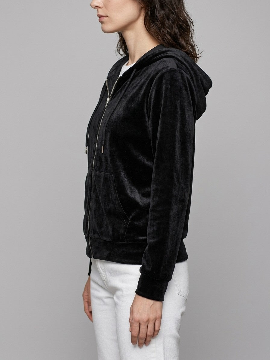 Terracina Women's Velvet Zip-Up Hoodie — black — side