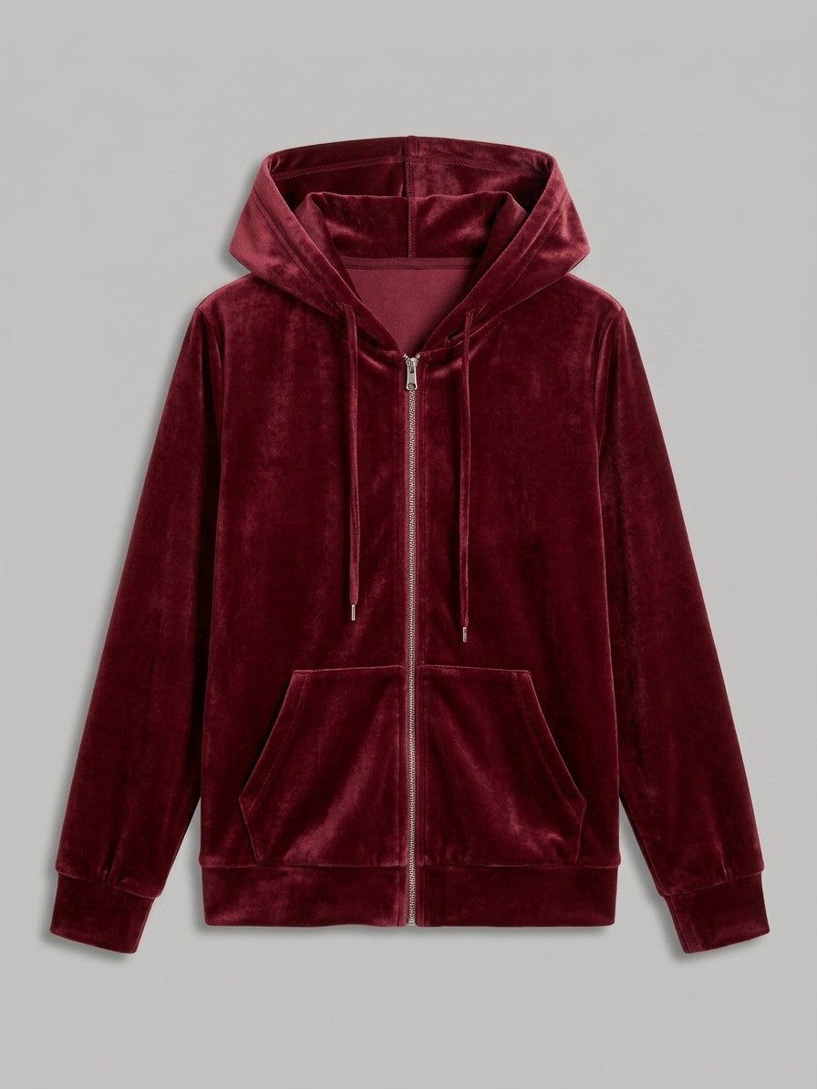 Terracina Women's Velvet Zip-Up Hoodie — burgundy — packshot