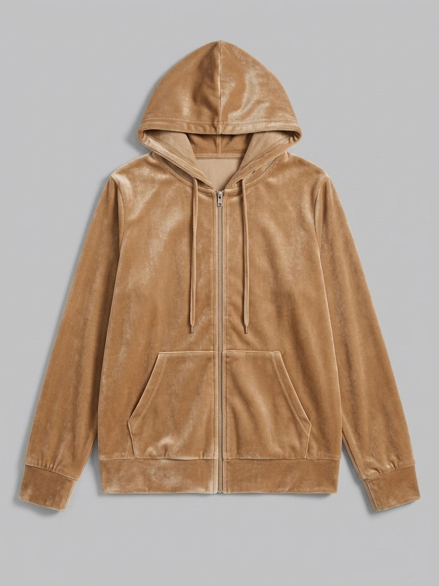 Terracina Women's Velvet Zip-Up Hoodie — camel — packshot