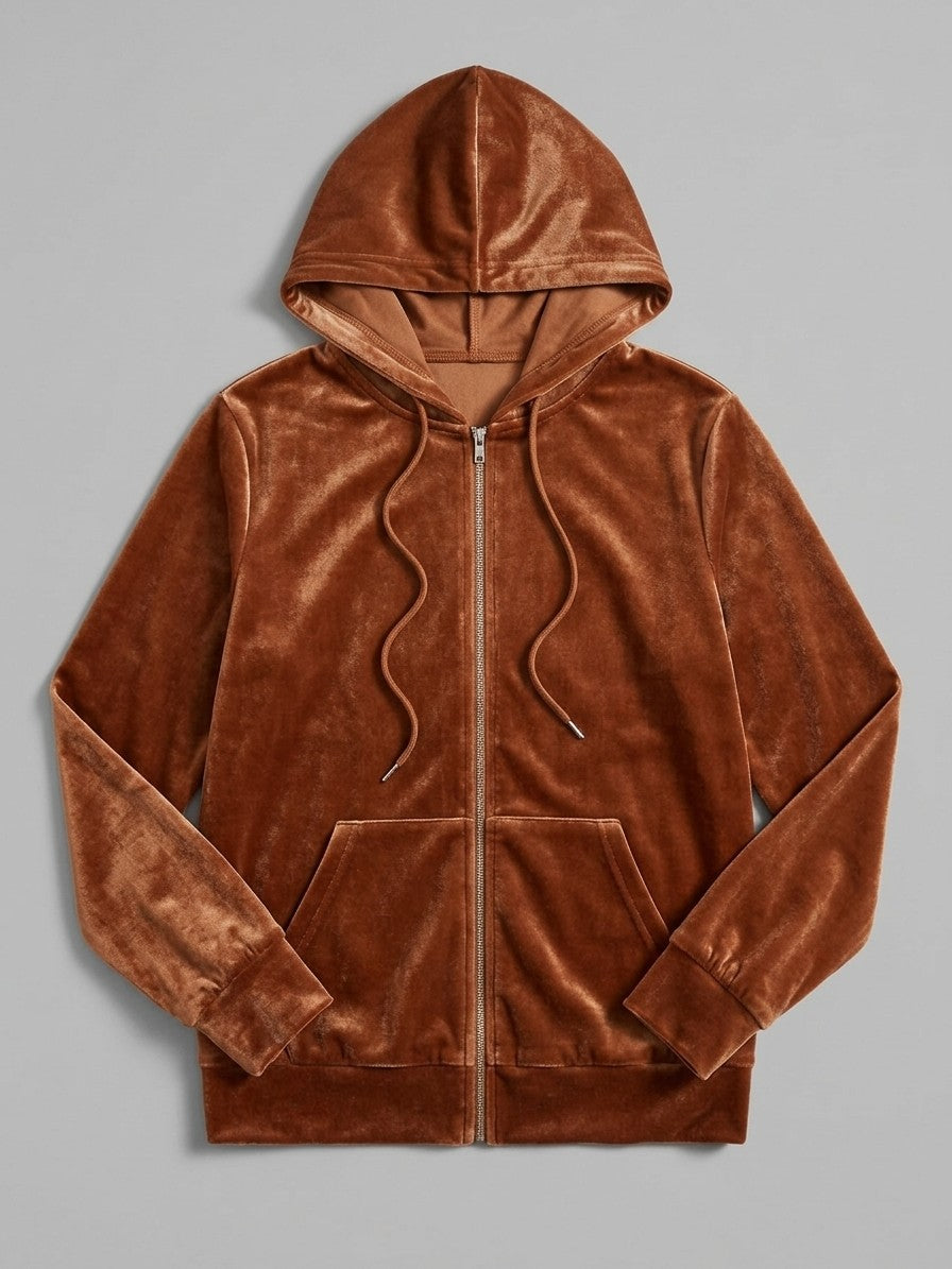 Terracina Women's Velvet Zip-Up Hoodie — caramel — packshot