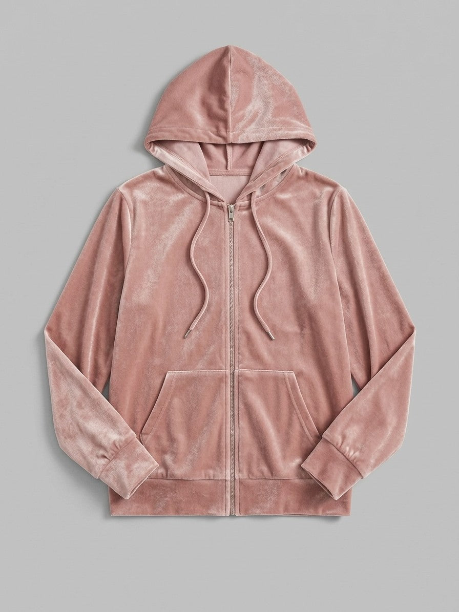 Terracina Women's Velvet Zip-Up Hoodie — pink — packshot