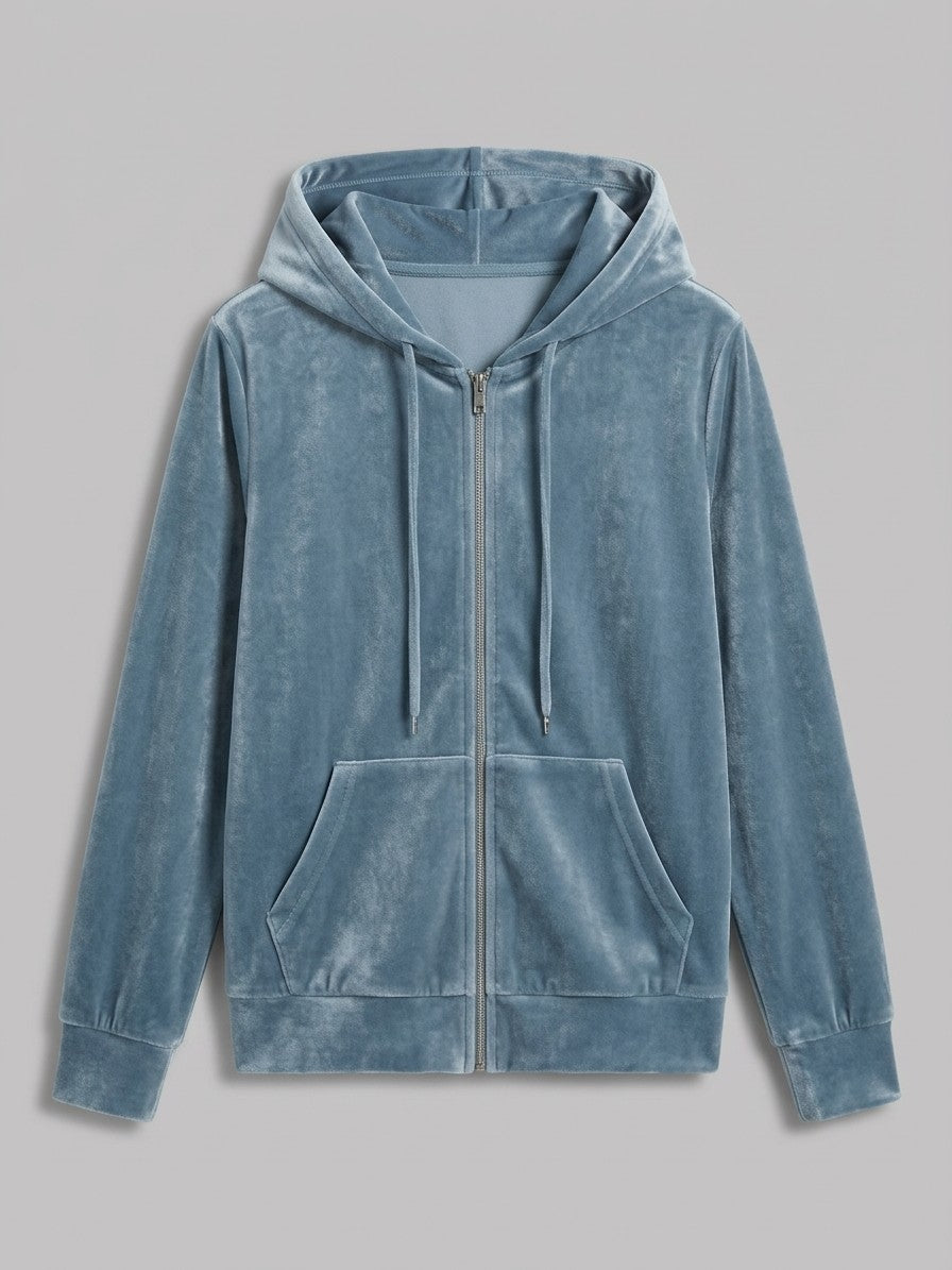 Terracina Women's Velvet Zip-Up Hoodie — seablue — packshot