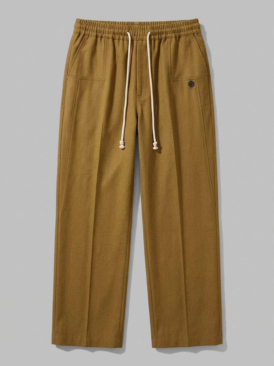 Thiene Men's Wide-Leg Pintuck Drawstring Trousers — ochre — packshot