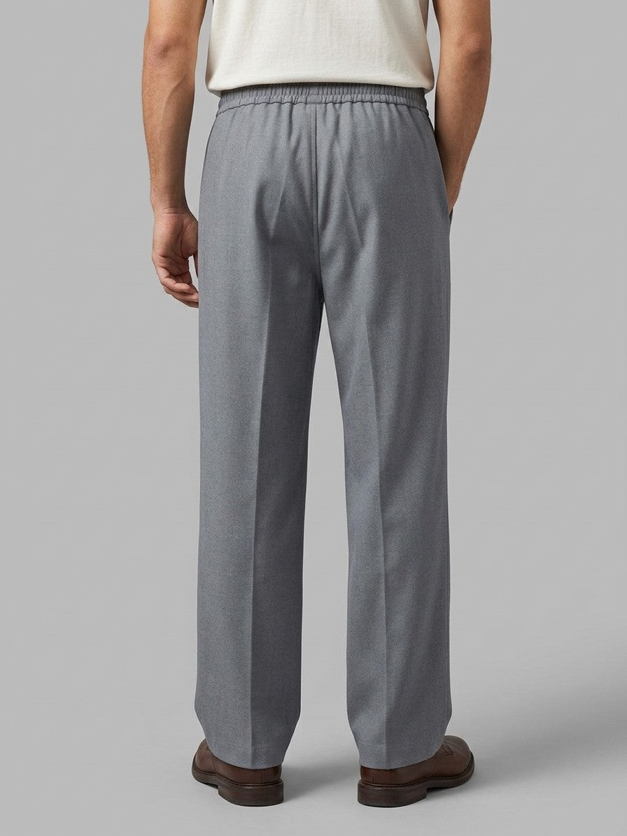 Thiene Men's Wide-Leg Pintuck Drawstring Trousers — slategrey — back