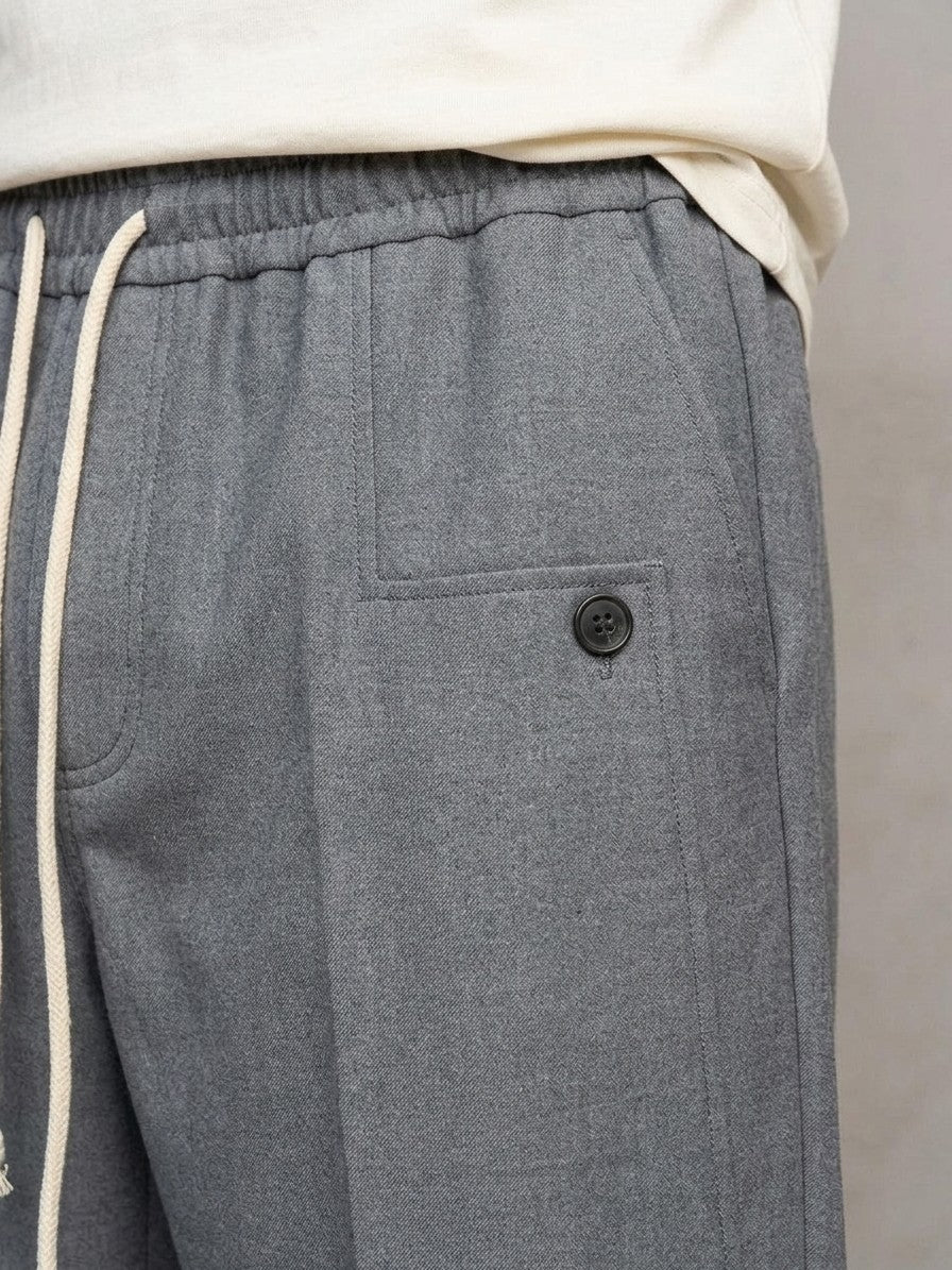 Thiene Men's Wide-Leg Pintuck Drawstring Trousers — slategrey — detail-2