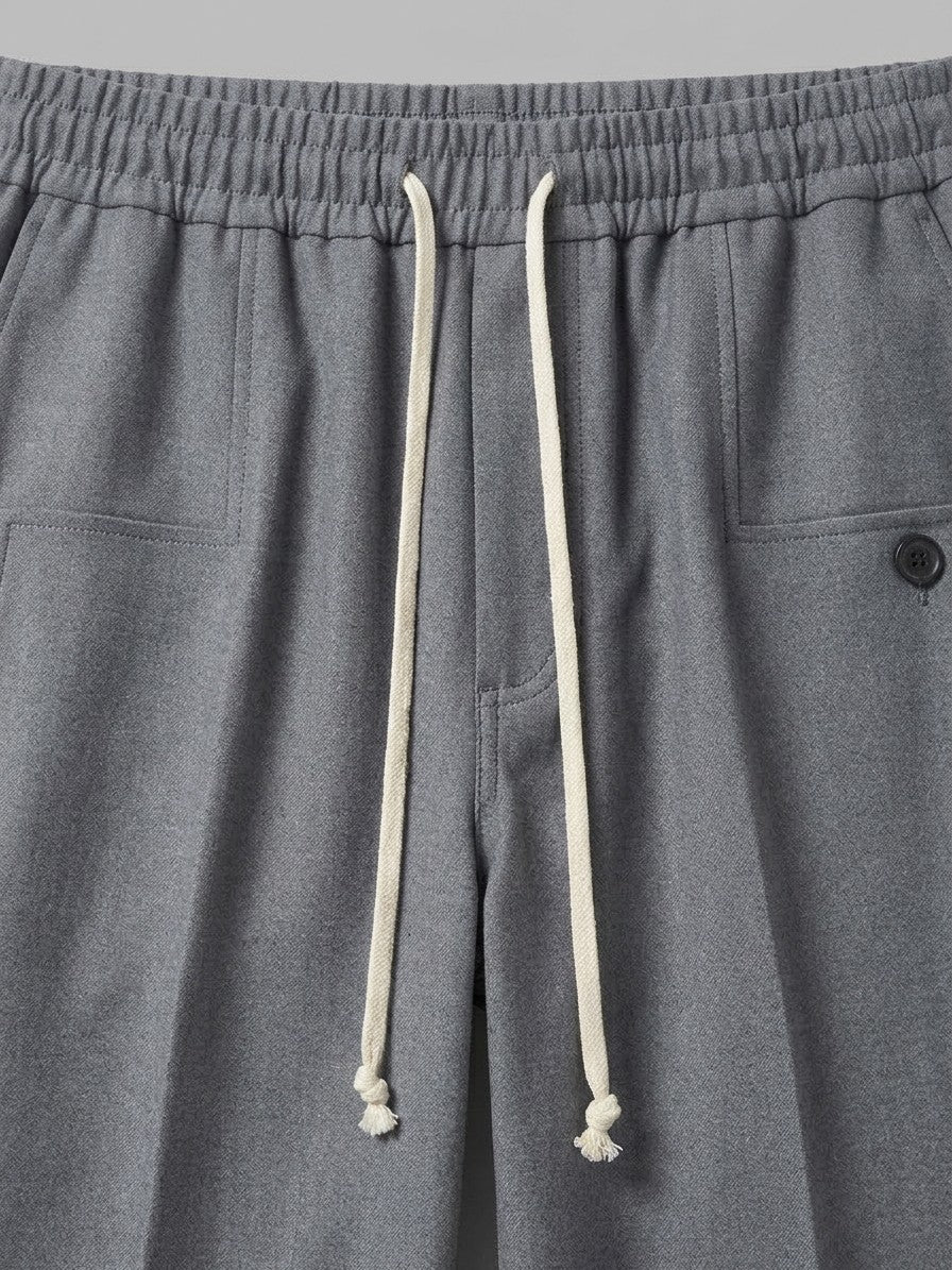 Thiene Men's Wide-Leg Pintuck Drawstring Trousers — slategrey — detail