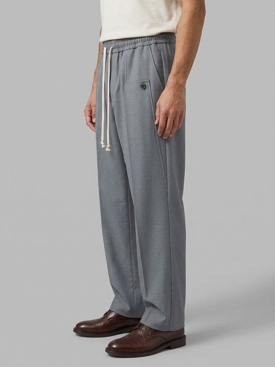 Thiene Men's Wide-Leg Pintuck Drawstring Trousers — slategrey — side