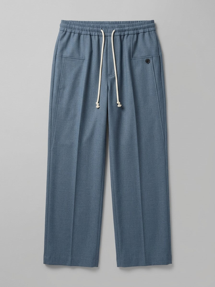Thiene Men's Wide-Leg Pintuck Drawstring Trousers — steelblue — packshot