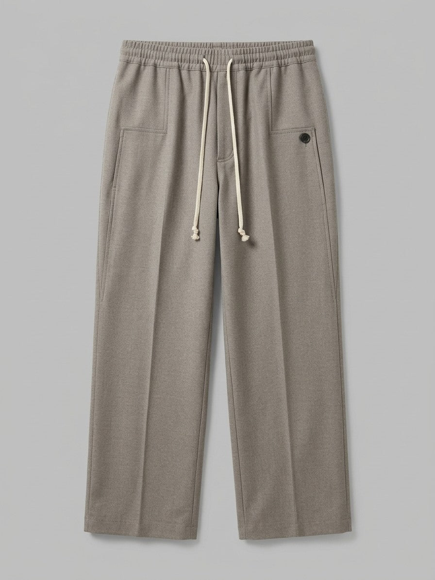 Thiene Men's Wide-Leg Pintuck Drawstring Trousers — stonegrey — packshot
