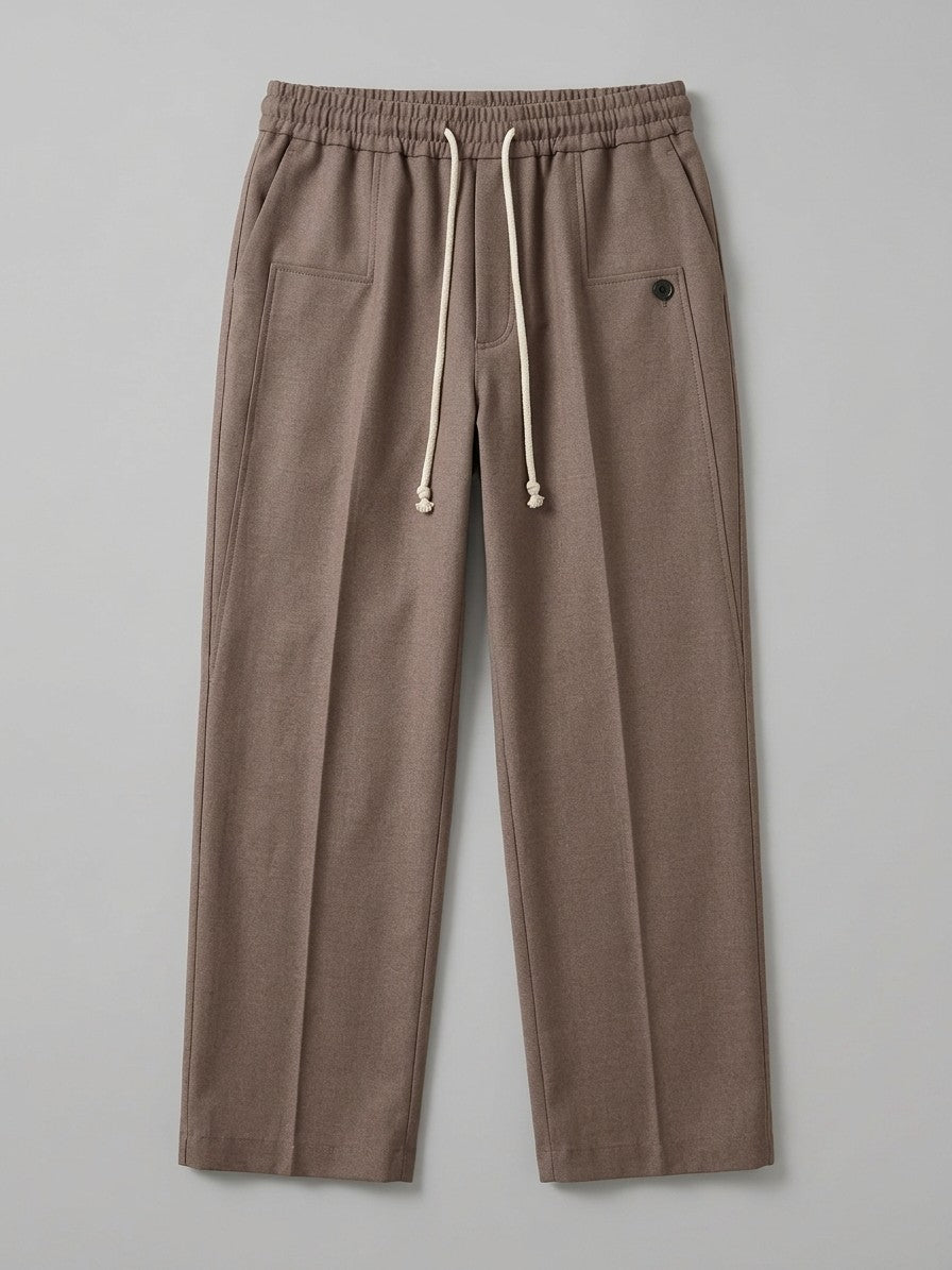 Thiene Men's Wide-Leg Pintuck Drawstring Trousers — taupebrown — packshot