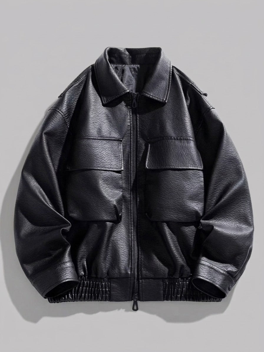 Tirano Men's Pebbled Faux Leather Bomber Jacket — black — packshot