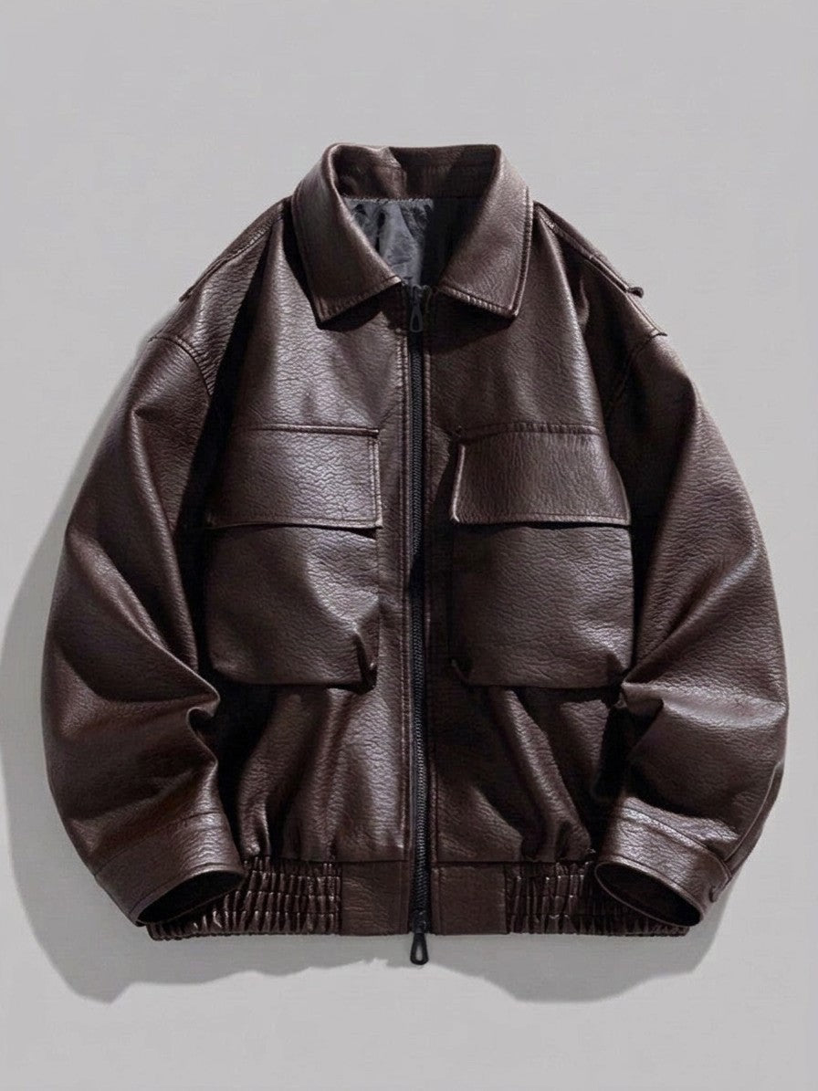 Tirano Men's Pebbled Faux Leather Bomber Jacket — coffee — packshot