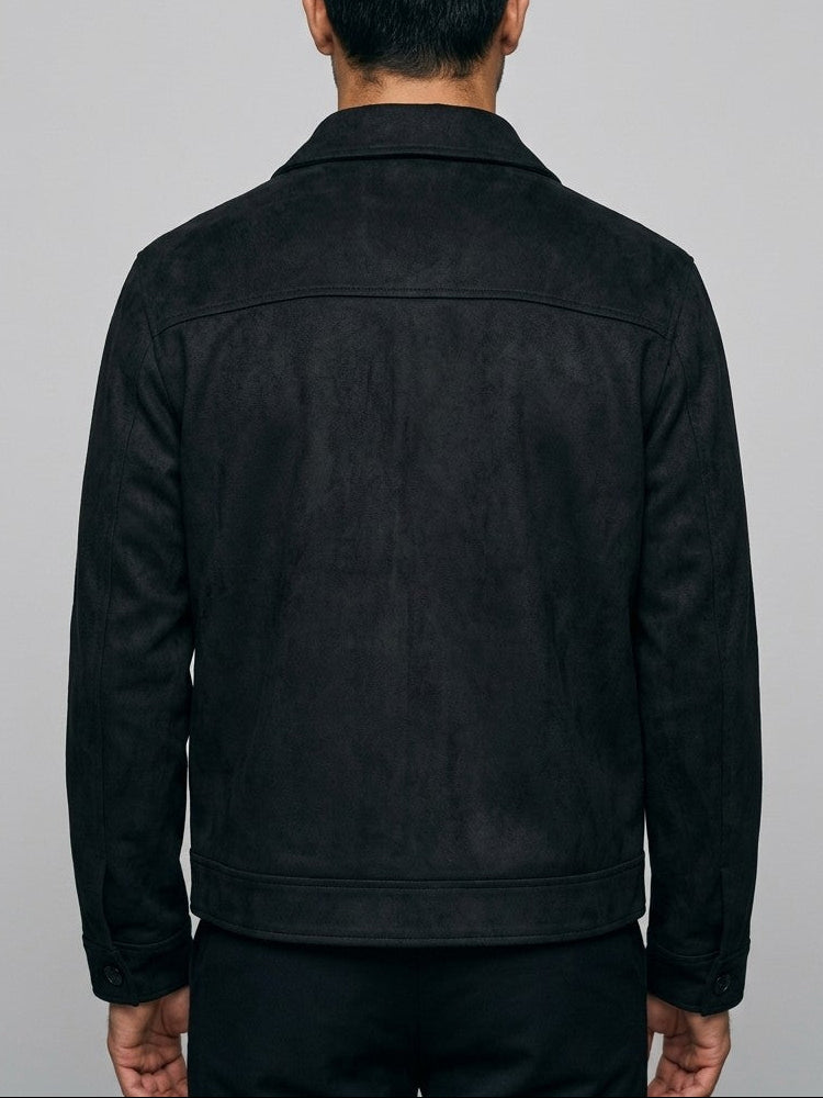 Tivoli Men's Suede-Look Trucker Jacket — black — back