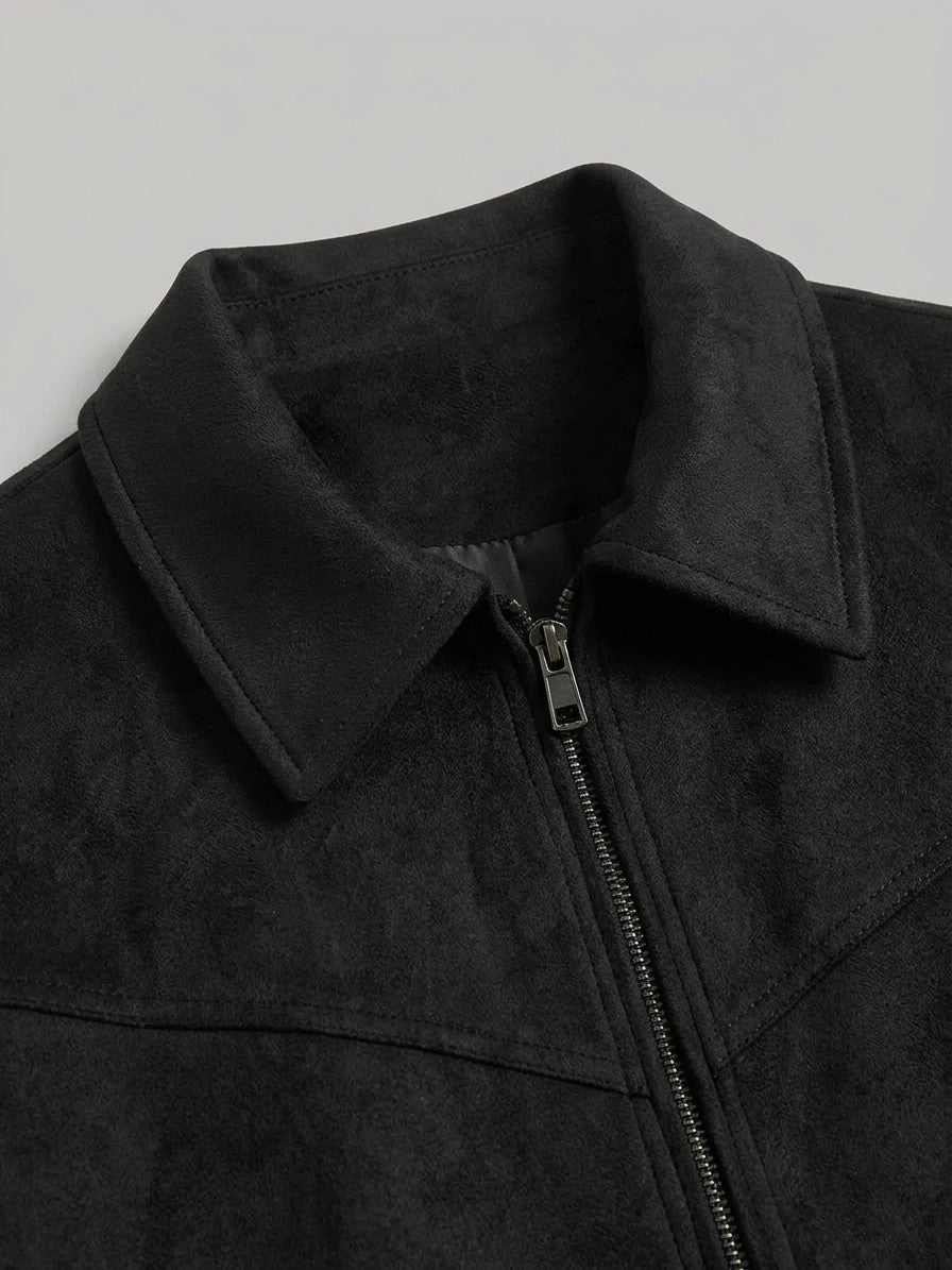 Tivoli Men's Suede-Look Trucker Jacket — black — detail-collar