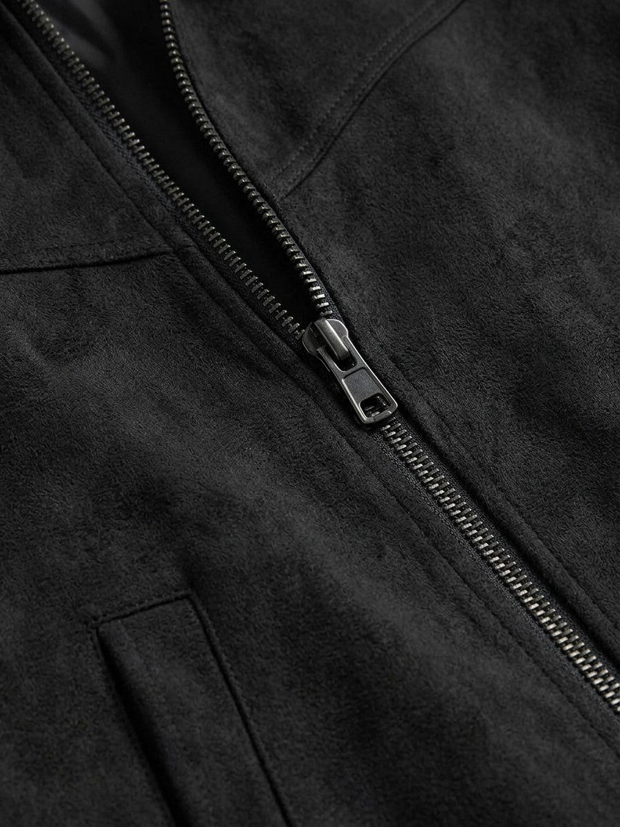 Tivoli Men's Suede-Look Trucker Jacket — black — detail