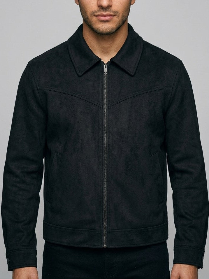 Tivoli Men's Suede-Look Trucker Jacket — black — front