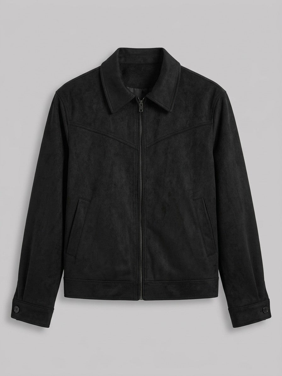 Tivoli Men's Suede-Look Trucker Jacket — black — packshot