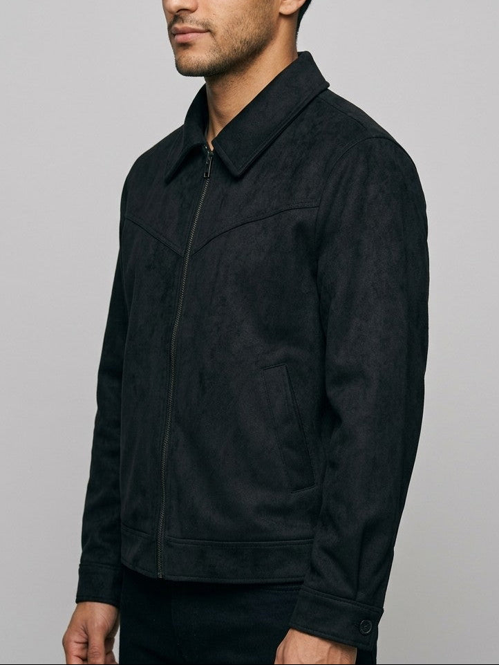 Tivoli Men's Suede-Look Trucker Jacket — black — side