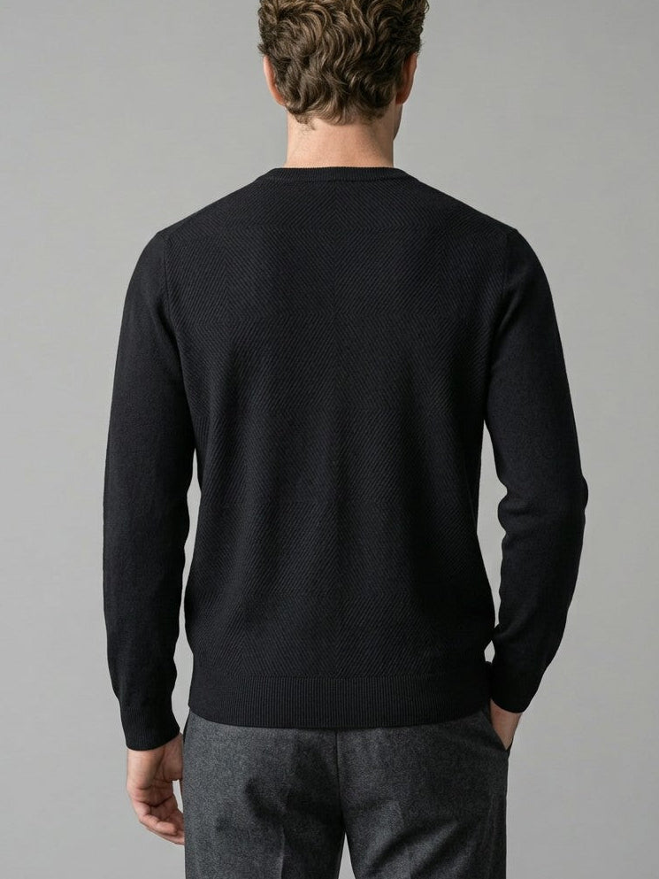 Todi Men's Textured Crew Neck Sweater — black — back