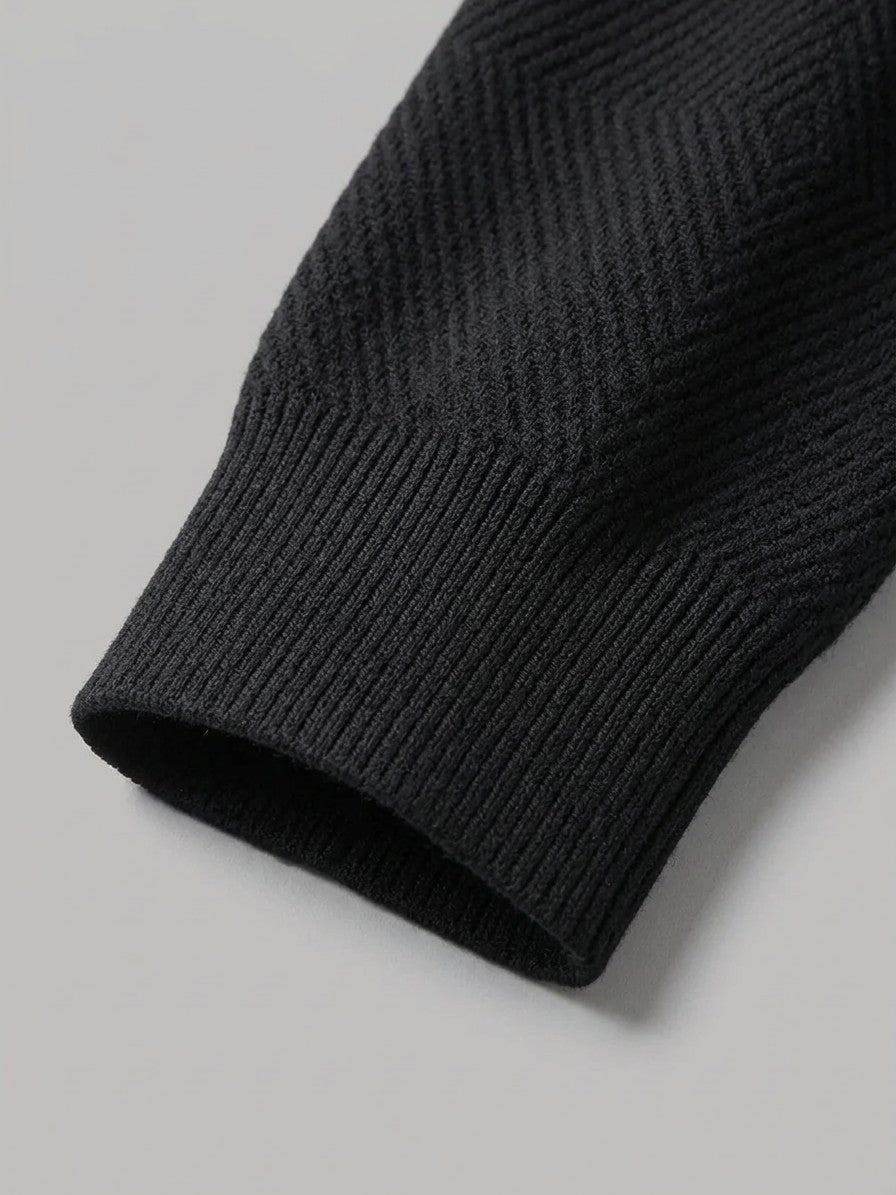 Todi Men's Textured Crew Neck Sweater — black — detail-cuff